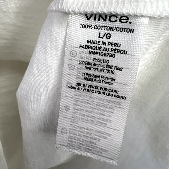 Vince 100% Cotton Long Sleeve Pocket Crew T-Shirt Optic White Men's LARGE - Picture 5 of 8